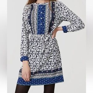 Ann Taylor LOFT Tie Waist Floral Mosaic Shirtdress Whisper White XS